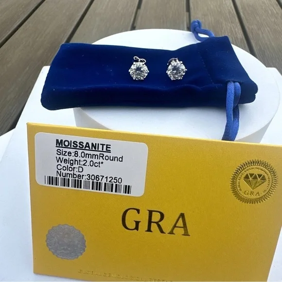 Moissanite Round Earrings 2CT with Blue Pouch