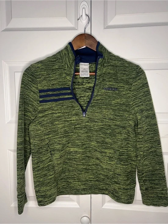 Adidas Boys 1/4 Zip Pullover Green Space Dye Sweater Size M 10/12