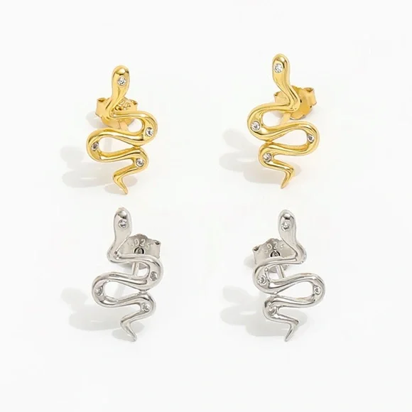 $68 Gold or silver Tiny Crystal Snake Stud Earrings