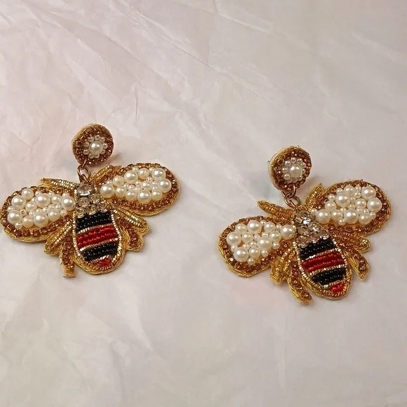 Bee Handmade statement sparkly lightweight earrings beaded with pearls