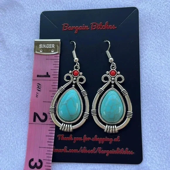 3 for $13 New bohemian silver tone antique finish hook teardrop earrings western