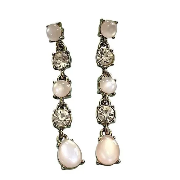 🌴 Gold & Pearl Crystal Drop Earrings | Elegant 2” Dangling Dangle