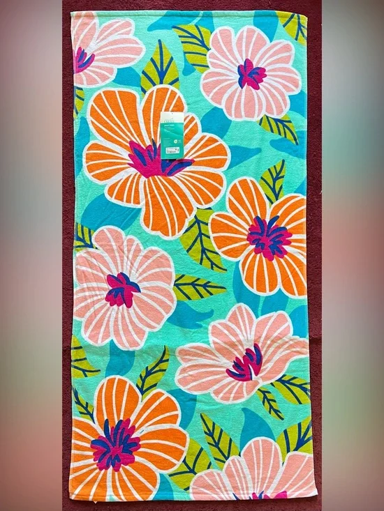 Colorful Tropical Flowers Beach Towel