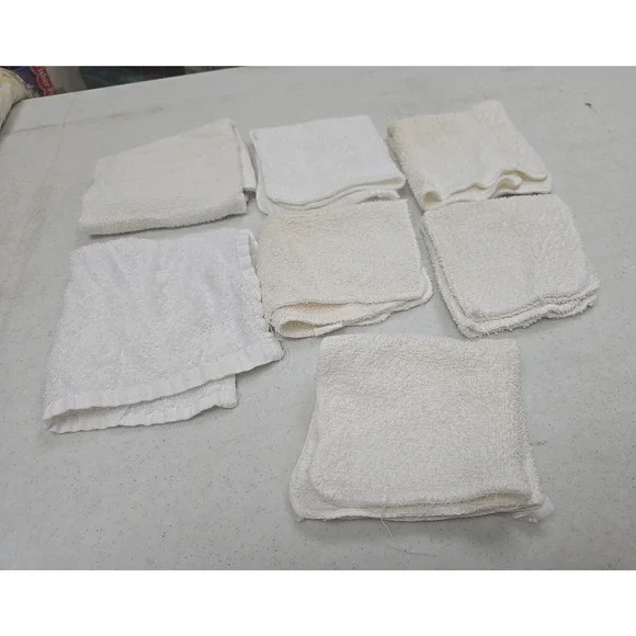 Lot of 7 Vintage White Cotton Absorbent Soft Thin Face‎ Hand Towel Washcloth