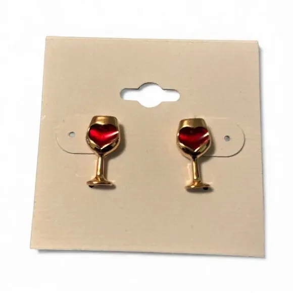 Gold and Red Wine Glass Earrings‎