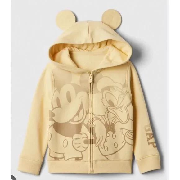 Disney babyGap Full Zip Hoodie Mickey Donald Ears Yellow 100% Cotton Sz 5