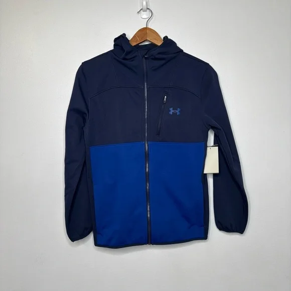 Under Armour Full Zip Hooded Jacket Youth Large Blue Colorblock NWT