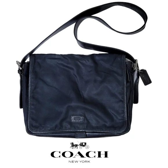 COACH Black Canvas Leather Crossbody Shoulder Laptop Bag N9J2L-5118