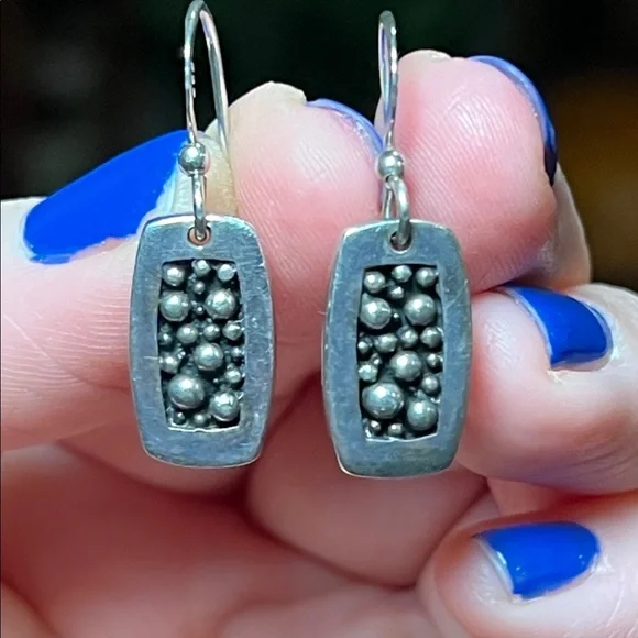 Vintage Modernist Caviar Balls Dots Sterling Silver 925 Dangle Earrings