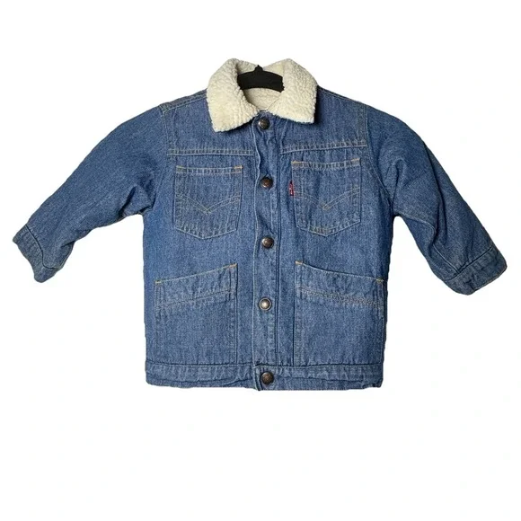 Levi's Sherpa Jacket Toddler Sz 18‎ Mo VTG Blue Denim Cute Pockets Y2K Little