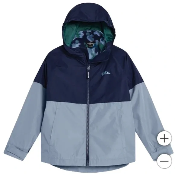 NWT Eddie Bauer Kids Navy and Light Blue Raincoat 3-in-1 Lightweight Jacket