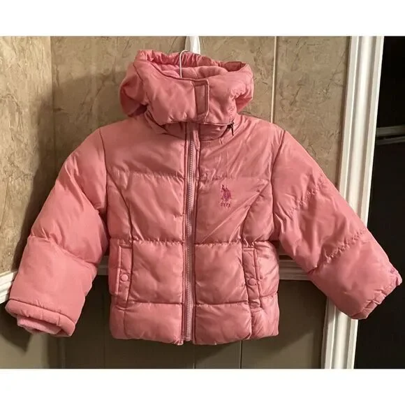 US Polo Assn. Pink‎ Girls Jacket Detachable Hood Size 4 T