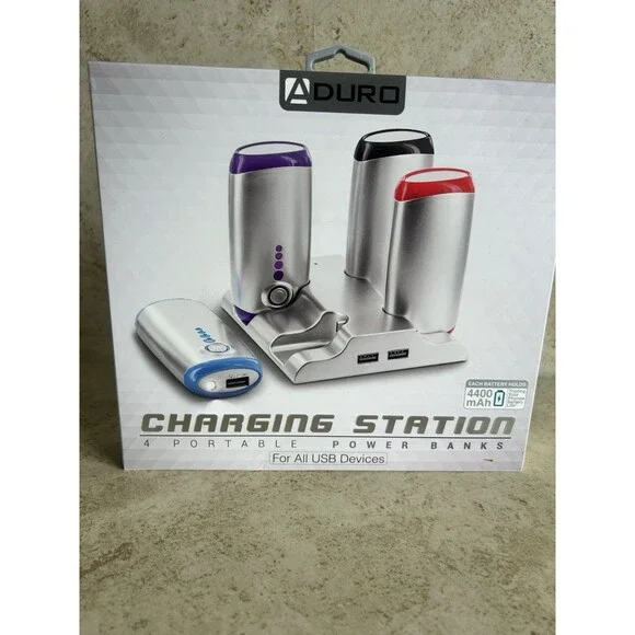 Aduro Charging Station - 4 Portable Power Banks Docking Station 4400mAh Each