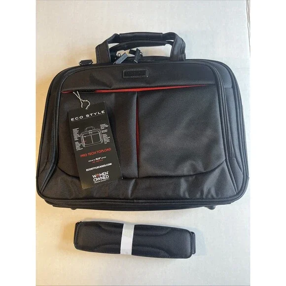 Eco Style Laptop Bag Pro Tech Topload Black Red Business Travel Case Fits 15.6”