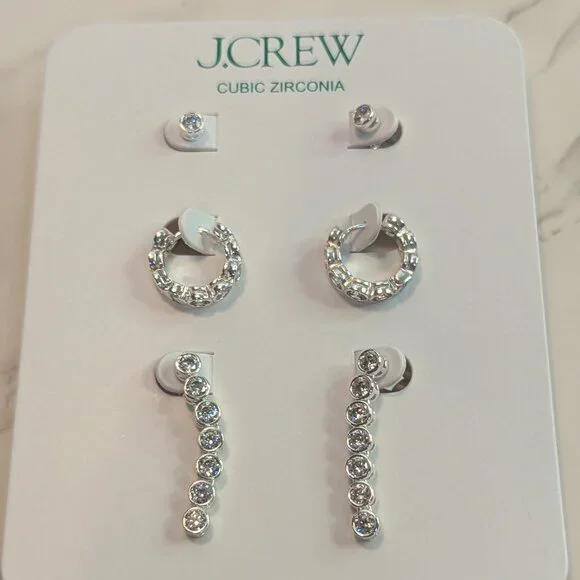 J.Crew Dainty Cubic Zirconia Earrings Set-of-Three