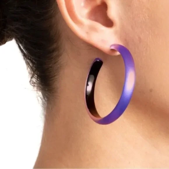 ALEXIS BITTAR • Electric Purple Violet Lucite- Hoop Earrings