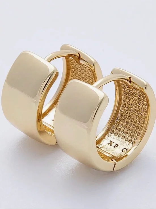 14K Gold Filled 15mm Minimalist Plain Wide Huggie Earrings