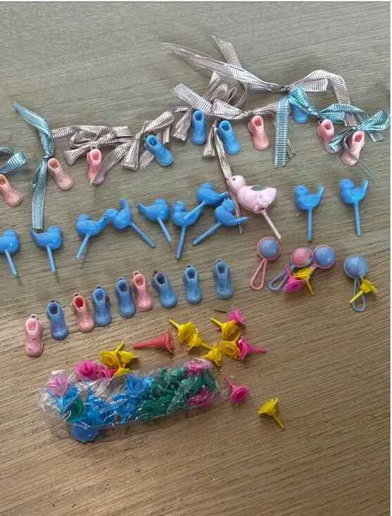Vintage Baby Shower Cake Decorations Lot Plastic Cake Picks Shoes Birds