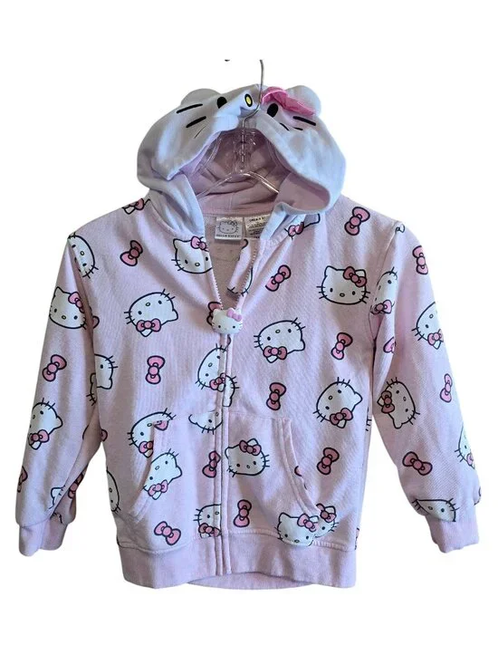 Hello Kitty Pink Girls Hoodie Full Zip Size 6/7 With Ears