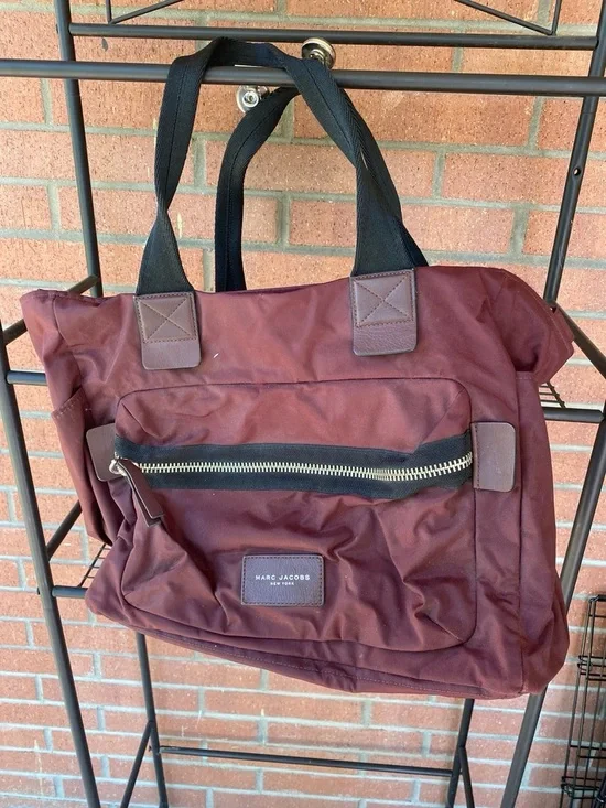 Marc Jacobs Men's Burgundy Laptop Tote with Black Straps