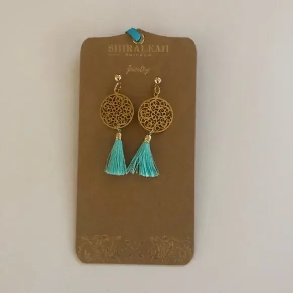 Shiraleah Chicago jewelry - Anthropologie Bali tassel earrings in turquoise NEW