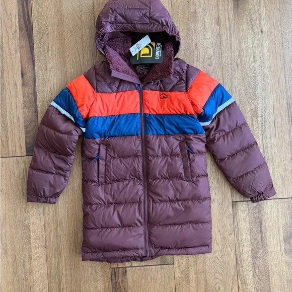 NWT L.L. Bean Kids Puffer‎ Down Hooded Colorblock Puffer Jackey Boys Sz 8 Snow