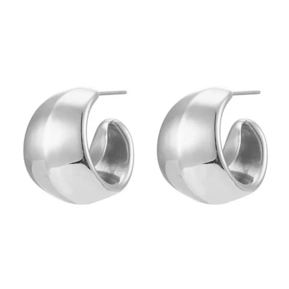 Elegant Women's Silver Chunky Hoop Earrings - Stainless Steel,‎ Hypoallergenic