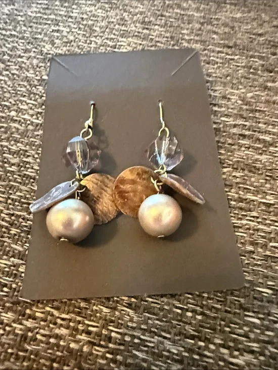 Elegant Taupe Pearl Bead Cluster Drop Dangle Earrings Women Jewelry