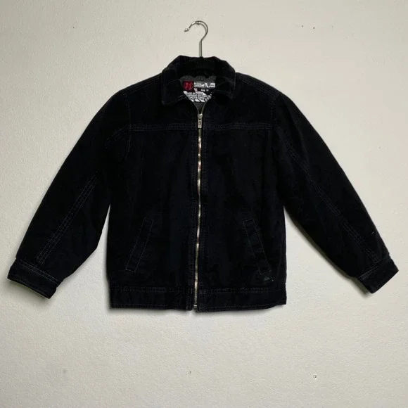 Quiksilver Boys Sherpa‎ Lined Black Denim Bomber Jacket Size 7X Streetwear