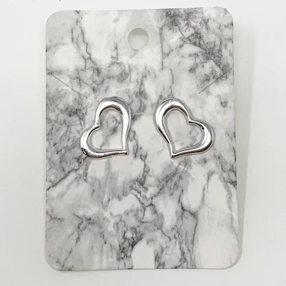 NEW Silver Tone Heart Shaped Stud Earrings