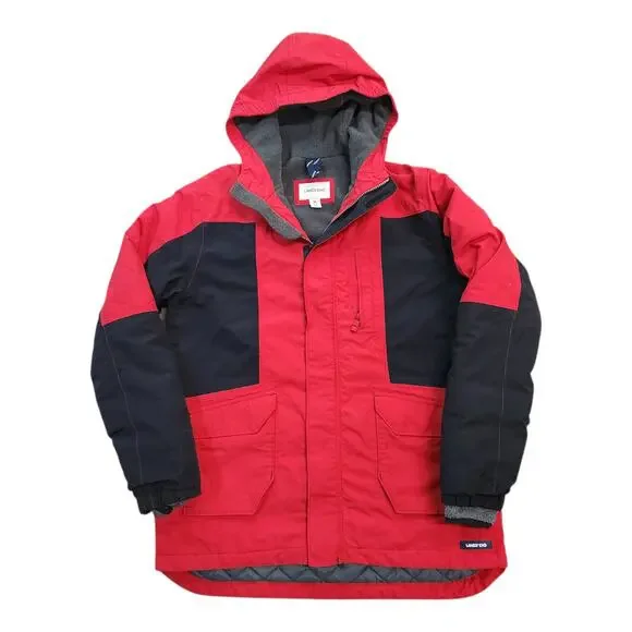 Lands' End Boys Youth Red Black Hooded Fleece Lined Coat Jacket Size XL 18-20