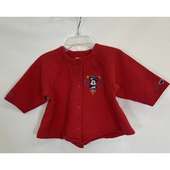 Vtg Disney Store Minnie Mouse Sweatshirt Jacket Snap Front Red Size 18m Embrd.