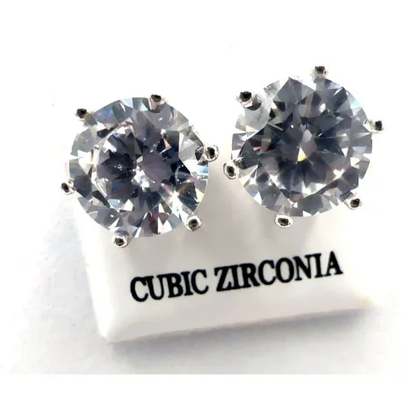 Cubic Zirconia Stud Earrings 925 Sterling Silver 3 CT