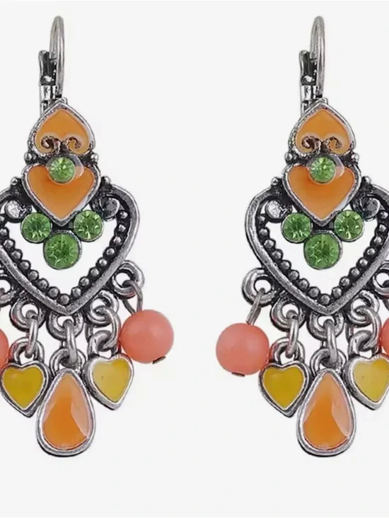 NEW Bohemian Orange & Green Heart Dangle Earrings