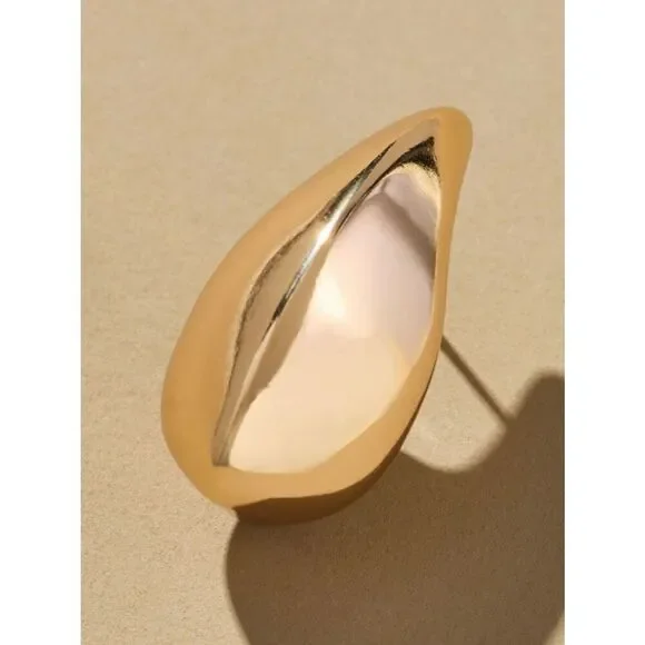 NWT Anthropologie Curved Teardrop Earrings Color Gold + Jewelry Pouch