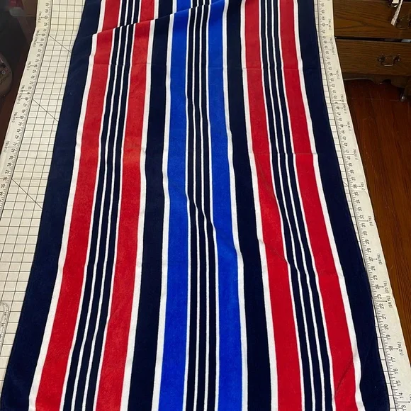 Red, white, blue striped terry-cloth beach towel