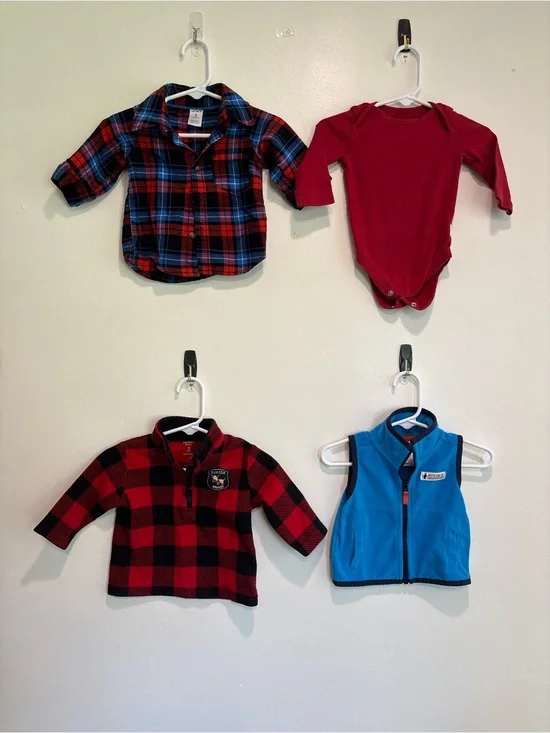 3 month baby boy bundle flannel carters Red Black Buffalo Plaid Fleece Zip-Up