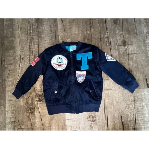 Thomas & Friends Boys Navy Blue Bomber Jacket Patches Size 4T