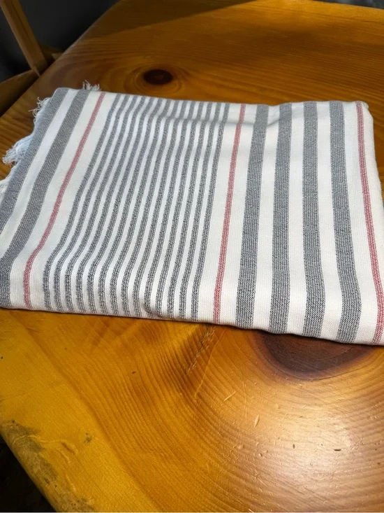 Striped Cotton Beach Towel - White with Gray & Red Stripes