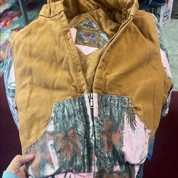 Camouflage Hooded Vest with Brown Accents