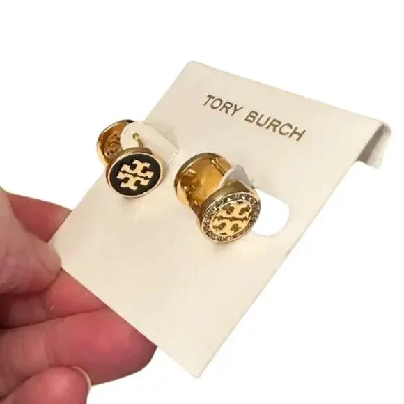 ✨ Tory Burch White & Black Reversible Crystal Stud Earrings – 2 Looks in 1! ✨