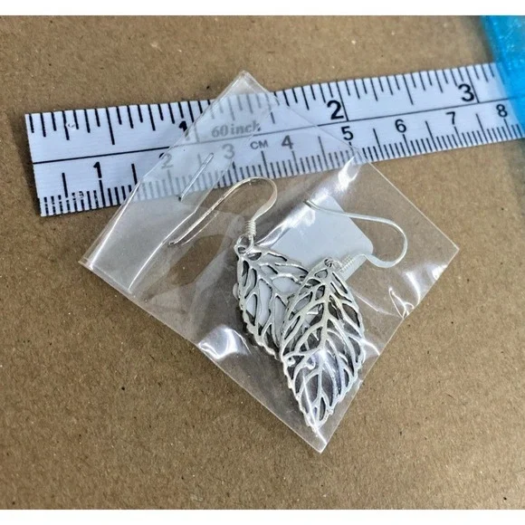 .925 Sterling Silver earrings light fish hook LEAVES BRAND NEW designer
