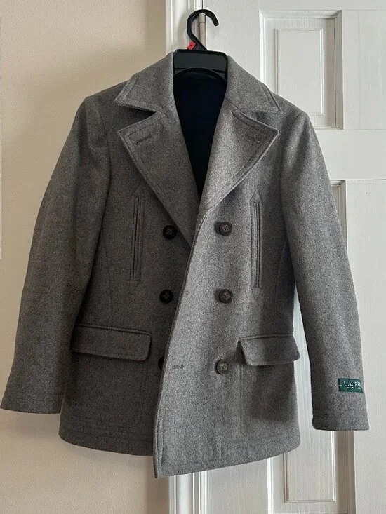Ralph Lauren Double Breasted Gray Wool Coat for Boys Size 10 R