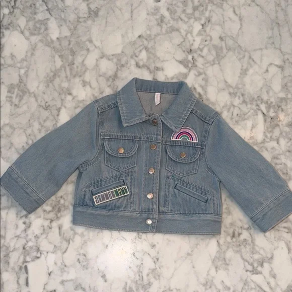 NWOT Zimmermann Kids Denim Jacket with Rainbow Patch 1Y