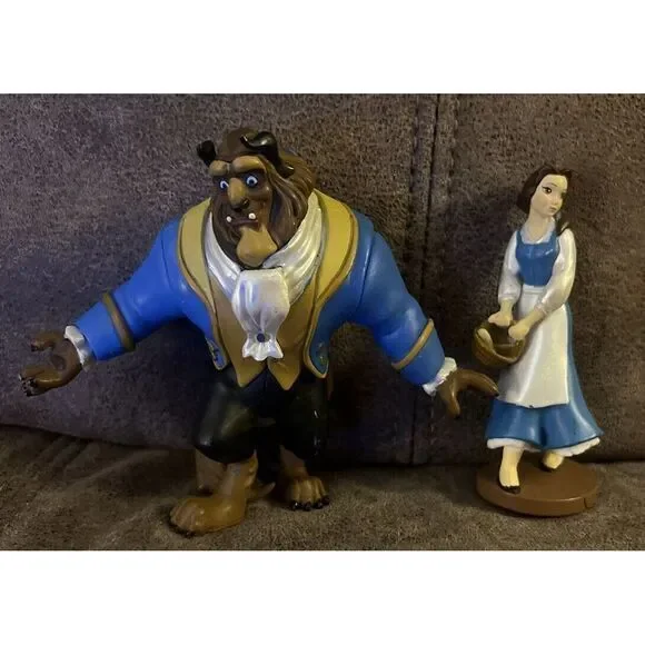 BELLE & BEAST Figures Beauty and the Beast Disney PVC Toy Set of 2 Cake Toppers‎