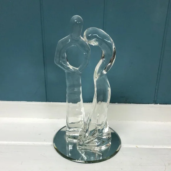Male Female bride groom 7” glass Abstract‎ Art statue wedding cake topper