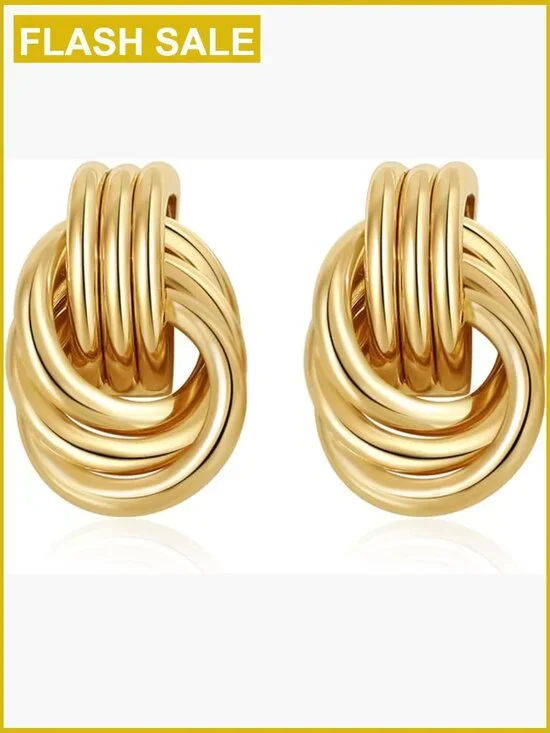 Gold Plated Knot Drop Dangle Earrings Lightweight Hypoallergenic Statement