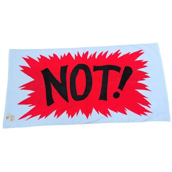 Vintage R.A. Briggs NOT! Graphic Beach Towel 90s Pop Culture White Red Cotton‎