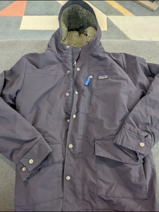 Patagonia Kids Infurno Navy Puffer Jacket with Olive Fleece Lining