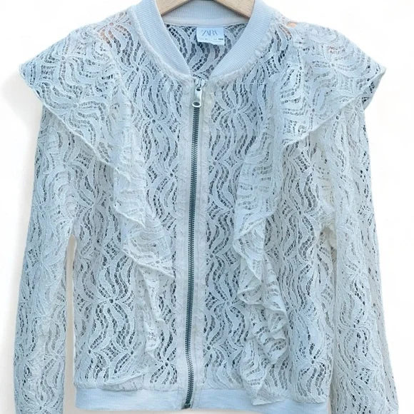 Zara Kids Lace Ruffle Zip Front Jacket